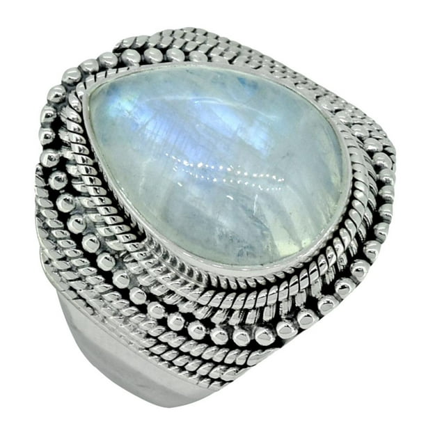 YoTreasure Rainbow Moonstone 925 Sterling Silver Rings Silver Jewelry 